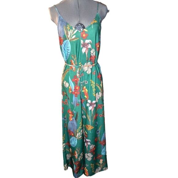 Zara women's green floral print pant jumpsuit romper boho size small - Picture 1 of 6